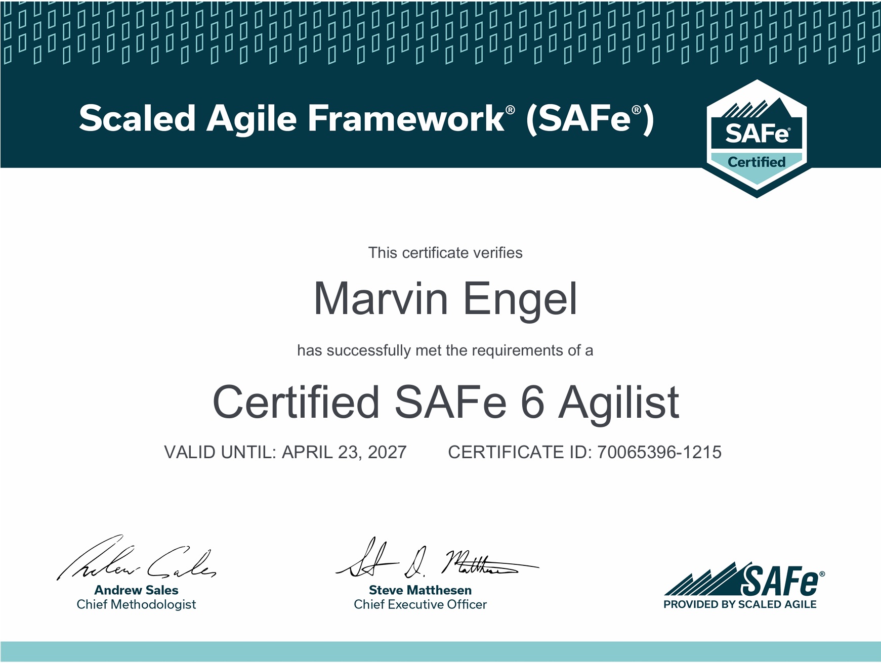 Certificate SAFe 6.0
